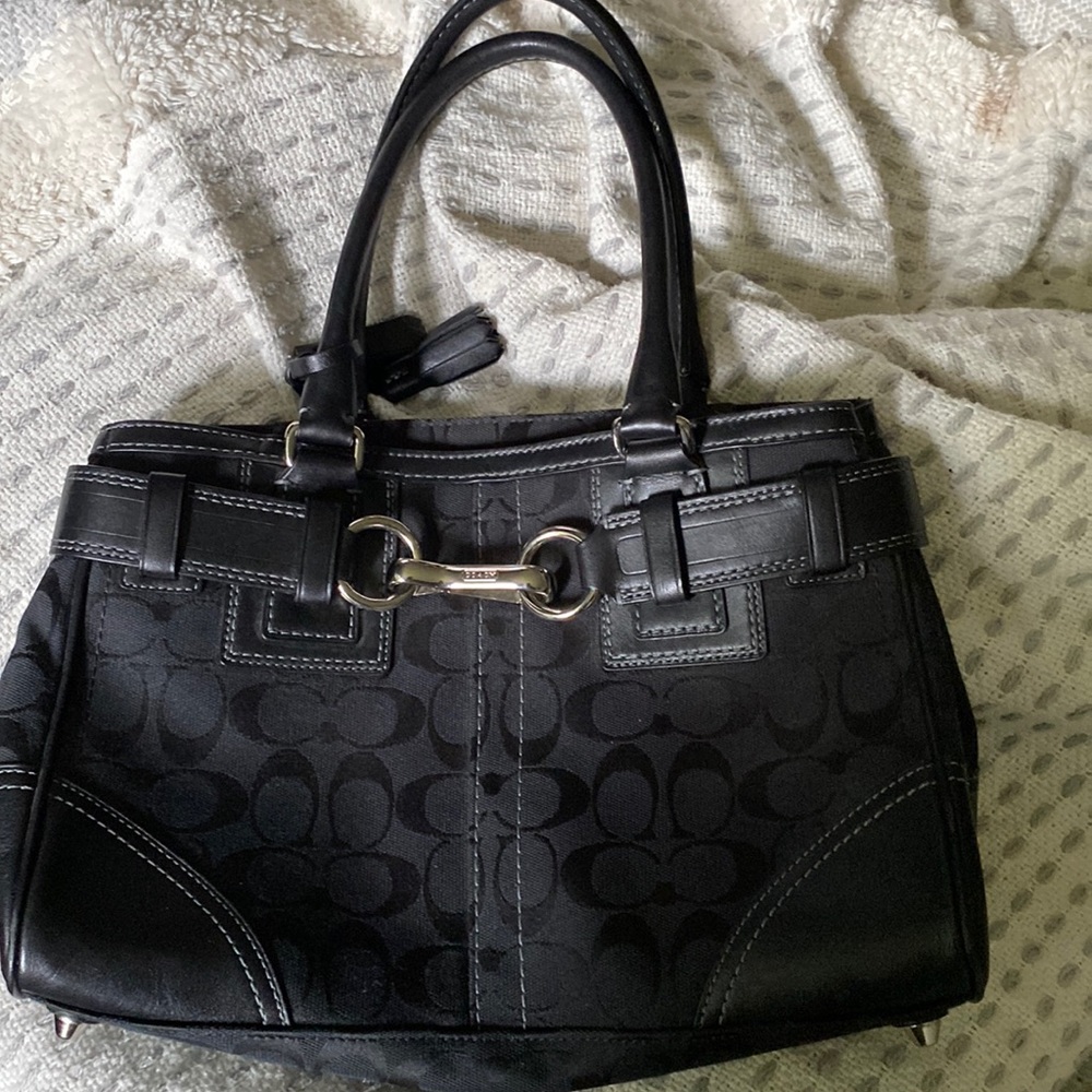 Coach Hampton Black Jacquard Satchel